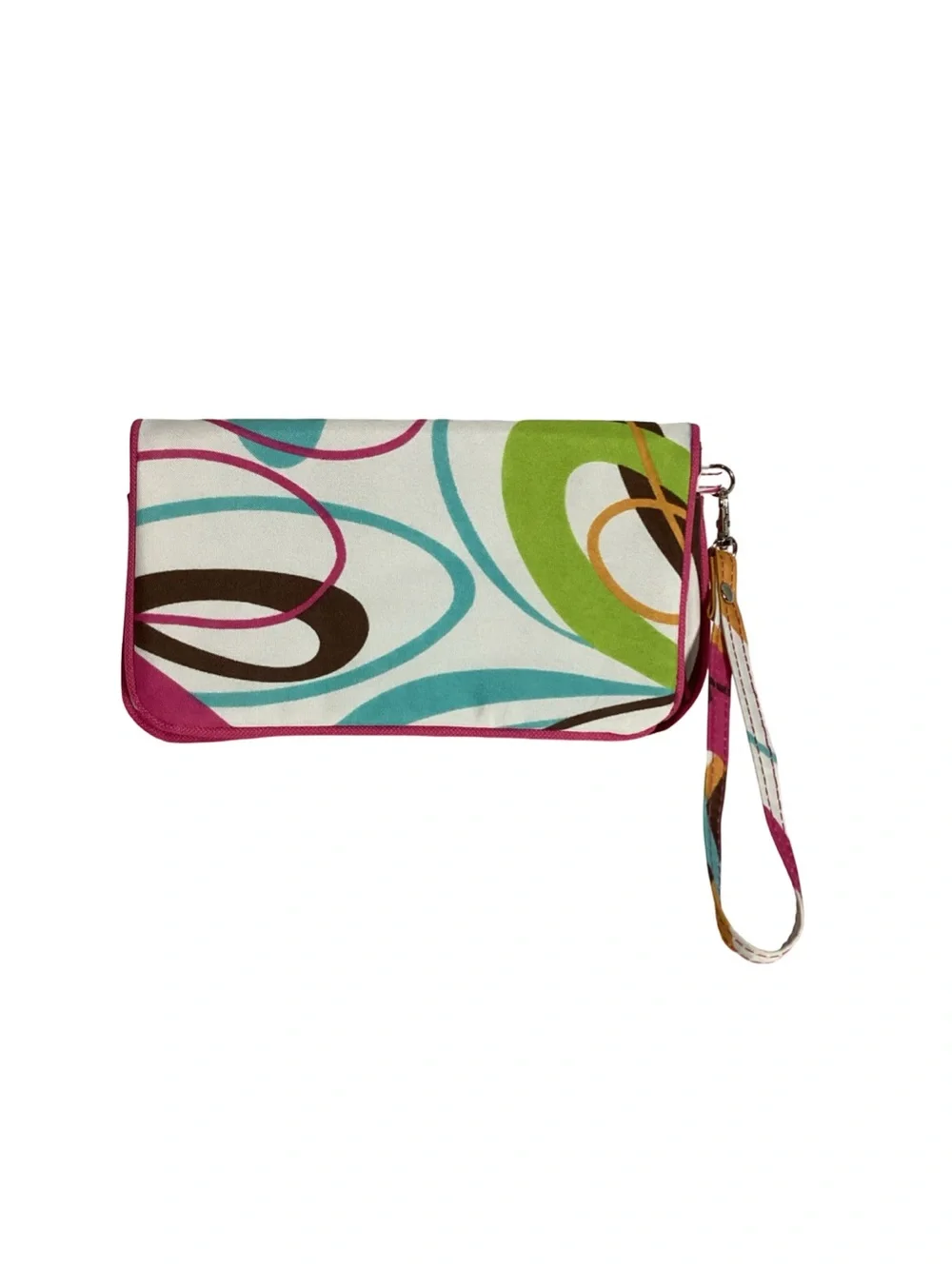 Pink Lined Colorful Abstract Canvas Bag Pouch with Wrist Strap NWOT